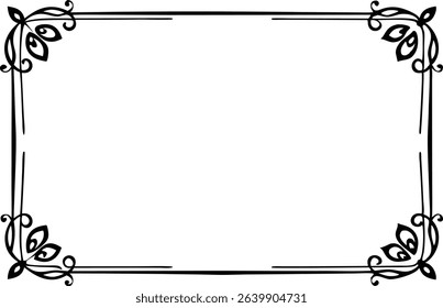 Elegant decorative frame design with floral corners perfect for invitations and announcements in black and white