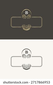 Elegant Decorative Frame with Initial Letter B and Swirls for Branding or Invitation