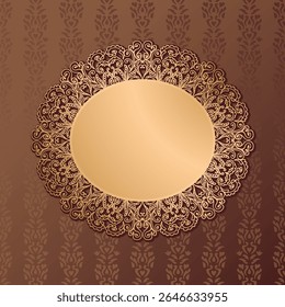 An elegant decorative frame with intricate golden patterns on a brown background, suitable for invitations or announcements.