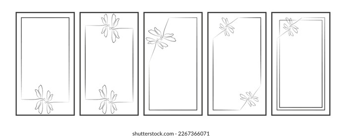 Elegantes marcos decorativos en estilo minimalista para el certificado, la invitación y la plantilla de felicitaciones. Conjunto de ilustraciones monocromáticas vectoriales aisladas.