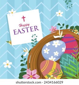 Elegant Decorative Happy Easter Day Card. Selamat Paskah 2024. Vector Illustration