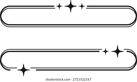 Los elegantes divisores Horizontales decorativos con contornos redondeados dobles y Pequeños motivos de estrellas brillantes ofrecen Elementos de diseño versátiles perfectos para enmarcar secciones de texto o agregar acentos sofisticados a varios diseños impresos y digitales.