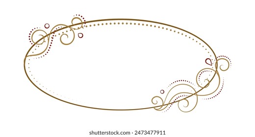 Elegant decorative horizontal oval frame with intricate gold and red swirls, ideal for invitations, announcements, or festive designs.
