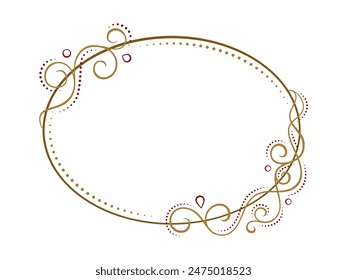 Elegant decorative horizontal oval frame with intricate gold and red swirls, ideal for invitations, announcements, or festive designs.