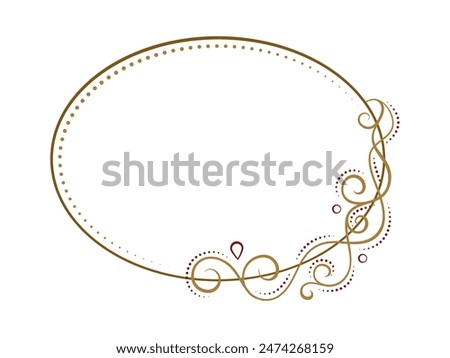 Elegant decorative horizontal oval frame with intricate gold and red swirls, ideal for invitations, announcements, or festive designs.