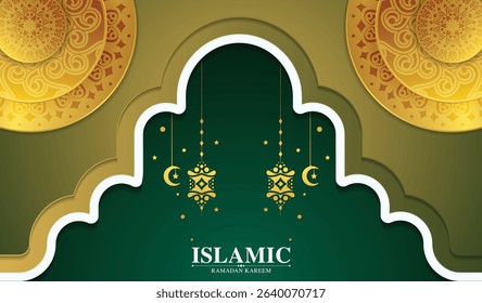 Elegant Decorative Islamic Ramadan Kareem Greeting Background with Lantern Elements