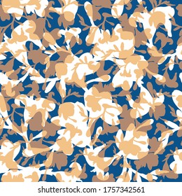 Elegant decorative layered flower silhouettes. White, orange and blue floral seamless vector pattern. Great for home textiles, fashion fabrics and wallpapers.