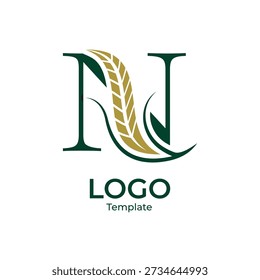 Elegant Decorative Letter N Initial Grain Wheat Logo Design