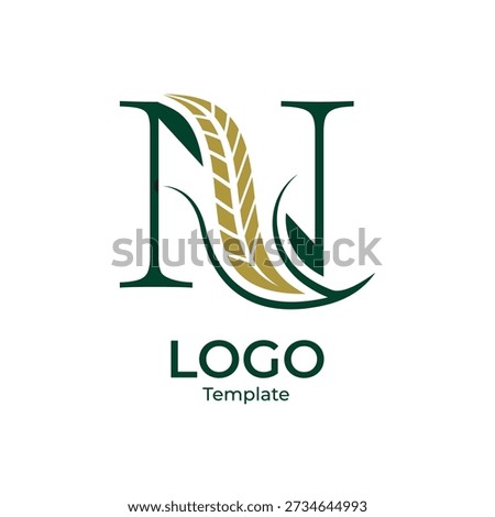 Elegant Decorative Letter N Initial Grain Wheat Logo Design