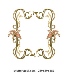 Elegant Decorative Lilies Contemporary Art Nouveau Frame Boho Border Bohemian Flowers Folk Flower Vintage Banner Backgrounds
