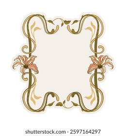 Elegant Decorative Lilies Contemporary Art Nouveau Frame Boho Border Bohemian Flowers Folk Flower Vintage Banner Backgrounds
