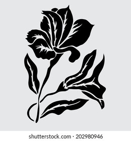 Elegant decorative lily flowers, design element. Floral branch. Floral decoration for vintage wedding invitations, greeting cards, banners.