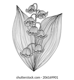 Elegant decorative lily od the valley flowers, design element. Floral branch. Floral decoration for vintage wedding invitations, greeting cards, banners.