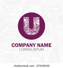 Elegant decorative logo design. Business sign, identity for Restaurant, Royalty, Boutique, Cafe, Hotel, Heraldic, Jewelry, Fashion, Wine. Vector illustration. Letter U