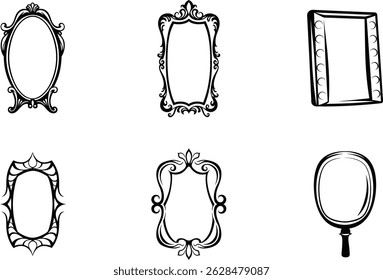 Elegante decoratieve spiegellijsten collectie sierlijke zwart-wit vector set