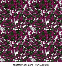 Elegant decorative ornament for fashion print, scrapbook, wrapping paper, wallpaper. Images on a purple, black and green colors Vector illustration.