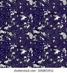 Elegant decorative ornament for fashion print, scrapbook, wrapping paper, wallpaper. Images on a white, blue and black colors Vector illustration.