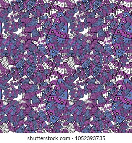 Elegant decorative ornament for fashion print, scrapbook, wrapping paper, wallpaper. Images on a violet, black and blue colors Vector illustration.