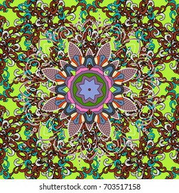 Elegant decorative ornament for fashion print, scrapbook, wrapping paper, wallpaper. Vector illustration. Simple floral seamless pattern with small flowers. Outline flowers on colorful background.