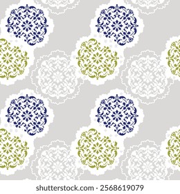 Elegant Decorative Pattern with Blue and Olive Green Circles