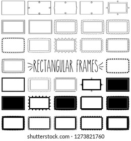 Elegant Decorative Rectangle Shape Blank Frames Black And White Outline And Silhouette, Single Line Wavy Zigzag Scallop Border Stickers, Classic Clear Greeting Tag, Double, Triple And Dotted  Labels