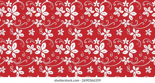 Patrón floral rojo elegante y decorativo con la flor blanca que repite y el diseño del remolino, perfecto para los fondos