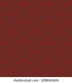 Elegant decorative seamless pattern. Exquisite abstract 3-d lines in the form of calligraphic retro-picture on subdued red background. Vector illustration in scarlet tones.