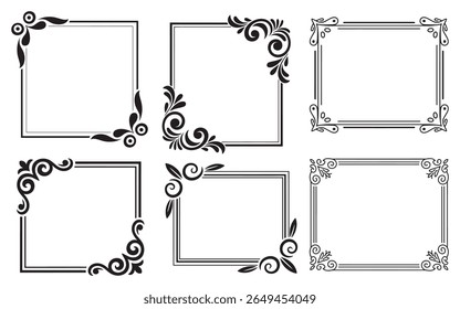 Elegant Decorative Square Frames with Floral Corner Accents for Invitations and Artistic Designs