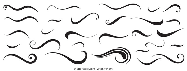 Elegant Decorative Swirls and Flourishes Set. Vector Black Curves for Design