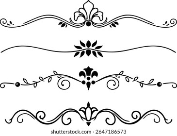 Élégante Image vectorielle décorative diviseurs et fleurit en noir et blanc pour les éléments de design et les bordures.