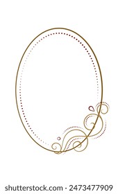 Elegant decorative vertical oval frame with intricate gold and red swirls, ideal for invitations, announcements, or festive designs.