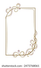 Elegant decorative vertical rectangle frame with intricate gold and red swirls, ideal for invitations, announcements, or festive designs.