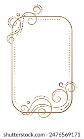 Elegant decorative vertical rectangle frame with intricate gold and red swirls, ideal for invitations, announcements, or festive designs.