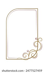 Elegant decorative vertical rectangle frame with intricate gold and red swirls, ideal for invitations, announcements, or festive designs.