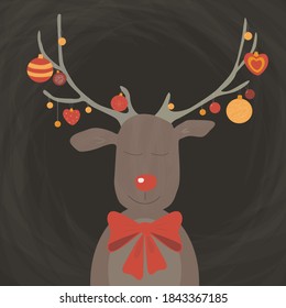 Elegant deer with antlers decorated with Christmas balls