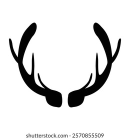 Elegant Deer Antlers Silhouette, Stag Hunting Clipart Illustration, Wildlife Vector