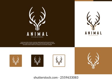 Elegant deer head antlers, line art style, vector graphic illustration.