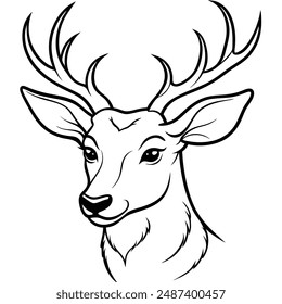 Elegant deer head line art vector illustration, perfect for printable designs and digital products.