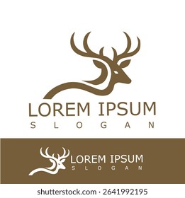 Elegant deer head logo with stylized antlers in brown, conveying strength, nature, and elegance. Ideal for wildlife brands, outdoor companies, hunting, or eco-related businesses