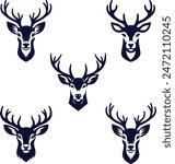 Elegant deer head silhouette vector design, perfect for logos, décor, and apparel. Features clean lines and intricate detailing, capturing the majesty of deer in a minimalist style.
