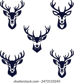 Elegant deer head silhouette vector design, perfect for logos, décor, and apparel. Features clean lines and intricate detailing, capturing the majesty of deer in a minimalist style.