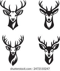 Elegant deer head silhouette vector design, perfect for logos, décor, and apparel. Features clean lines and intricate detailing, capturing the majesty of deer in a minimalist style.