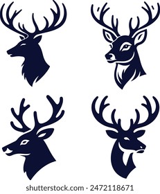 Elegant deer head silhouette vector design, perfect for logos, décor, and apparel. Features clean lines and intricate detailing, capturing the majesty of deer in a minimalist style.