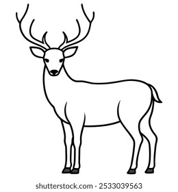 Elegant Deer with Large Antlers Line Art Illustration