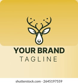 Elegant Deer Logo Design Featuring Antlers Combined with Leaves and a Water Drop for a Modern Brand Aesthetic