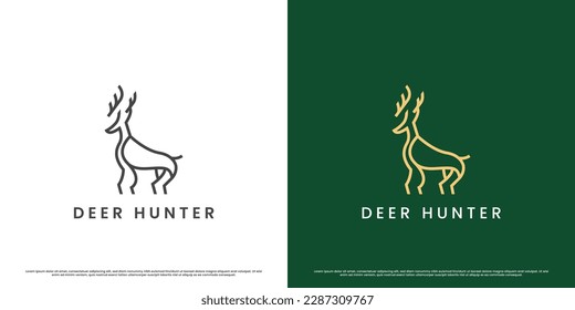 Elegant deer minimalist logo design. Deer hunter gazelle doe antelope horn elk elegant minimal icon. Mammal animal silhouette illustration simple line art sign symbol. Hilly mountain animal design.