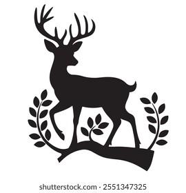 Elegant Deer Silhouette with Floral Elements - Perfect for Nature-Themed Designs.