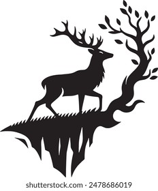 Elegant Deer Silhouette Vector on White Background