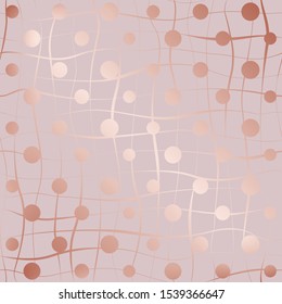 Elegant delicate background. Beautiful seamless pattern rose gold. Modern stylish texture wavy twist, circle. Repeating line wave, dot. Abstract design for wallpaper, wrapping paper, gift wrapper 