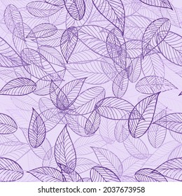 Elegant delicate pirple leaves seamless pattern as nice background, simple vector illustration for packaging and fabric